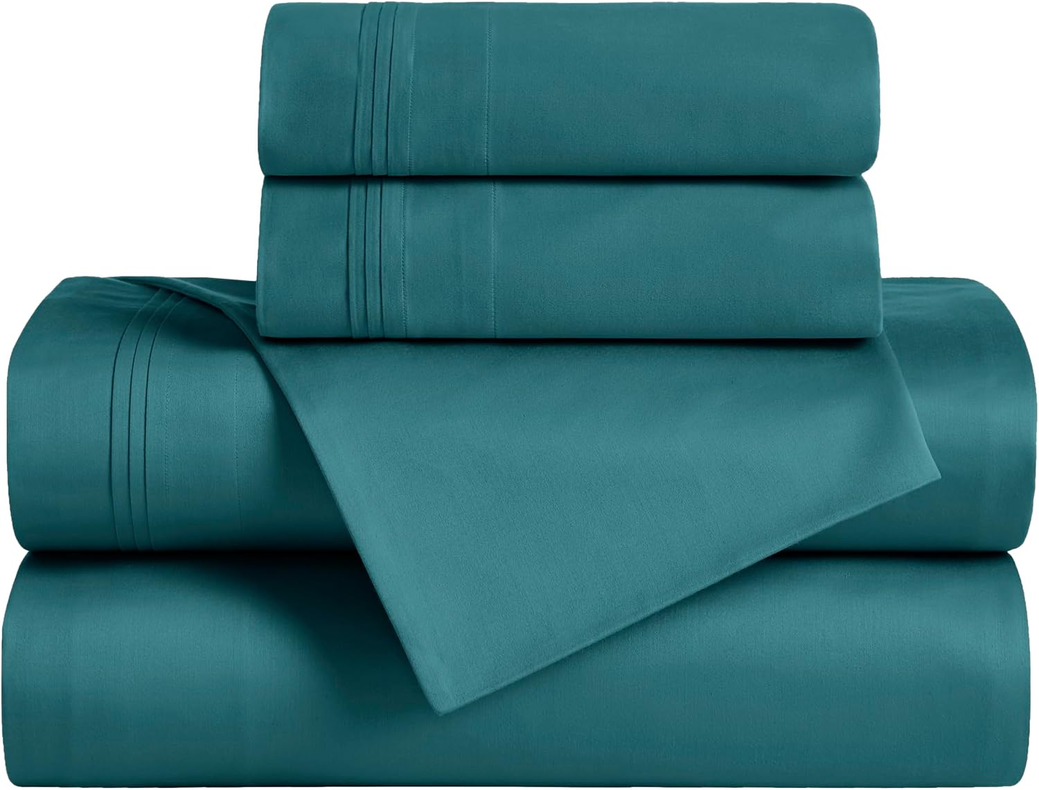 Superior Egyptian Cotton 4 Piece Sheet Set, 650 Thread Count, Eco-Friendly, Sustainable Sheets, Ultra-Soft Basics, Solid, Deep Pocket Fitted Sheet, Flat Sheet, Pillowcases, California King, Caribbean