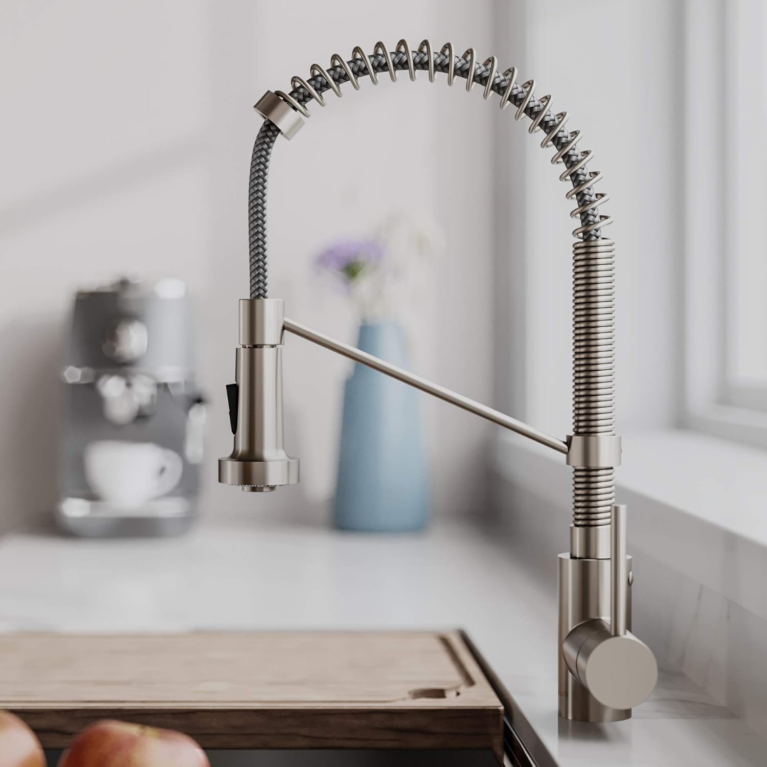 KRAUS Bolden 18-Inch Single Handle Spot Free Stainless Steel Commercial Style Pull-Down Kitchen Faucet with Soap Dispenser, KPF-1610SFS-KSD-43SFS