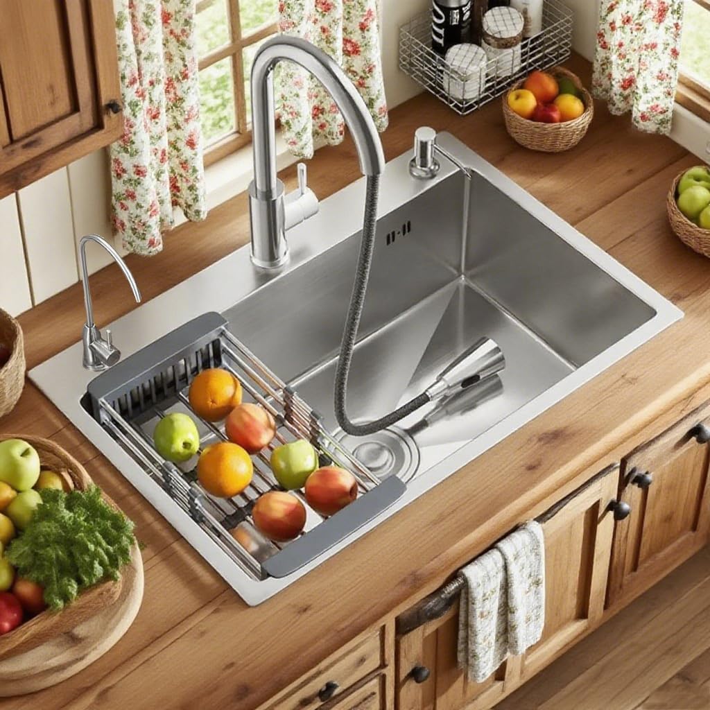 ARTLINE Stainless Steel Kitchen Sink, Drop In Single Bowl Sink, Topmount Workstation Sink with Sliding Accessories, Farmhouse Workstation sink with Multiple Accessories (21.7 x 17.7in)
