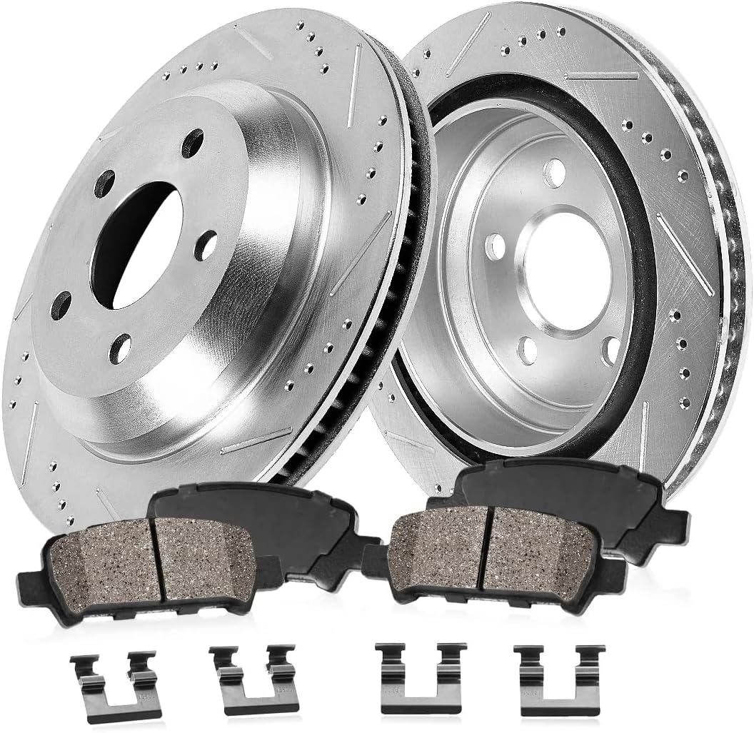 Callahan Brake Parts Rear Brake Kit For Volvo XC90 2003-14 - Drilled & Slotted Disc Rotors with Ceramic Brake Pads + Hardware, EBYK015223