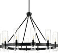 Linea di Liara Teramo Matte Black Chandelier Dining Room Light Fixture Large Wagon Wheel Chandelier Round Industrial Modern Farmhouse Chandeliers for Dining Room Foyer, Clear Glass, UL Listed