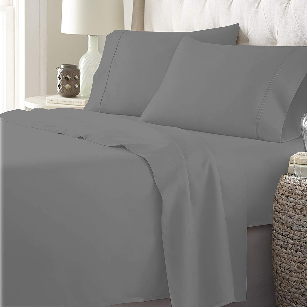 Pure 1000 Thread Count Egyptian Cotton- Sateen Weave- Olympic Queen(66' X 80') Dark Grey Sheet Set - 4-Piece 14'-18' Inches Standard Drop Length Elastic Bounded