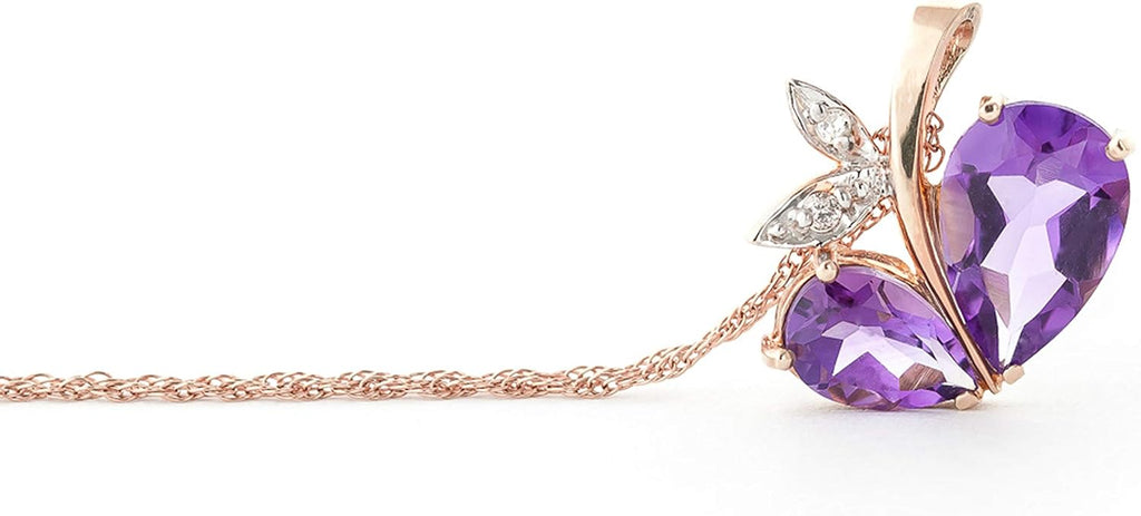 Galaxy Gold GG 4.06 CT. 14k Yellow Gold Modern Heart Necklace with Natural Diamonds and Amethysts