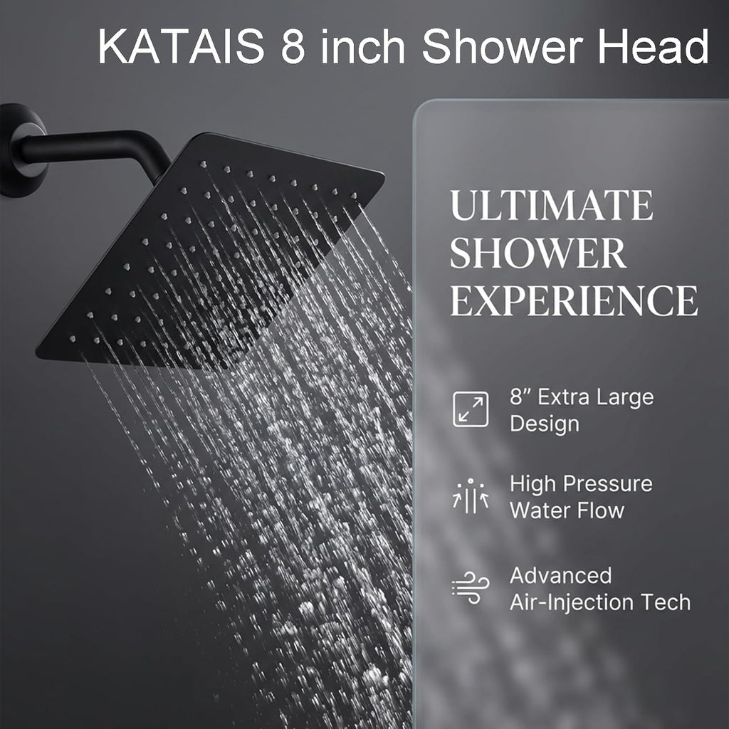 Matte Black Tempreature Display Shower System with 6 PCS Body Jet, 8 inch Wall Mount Shower Head and Handheld Spray