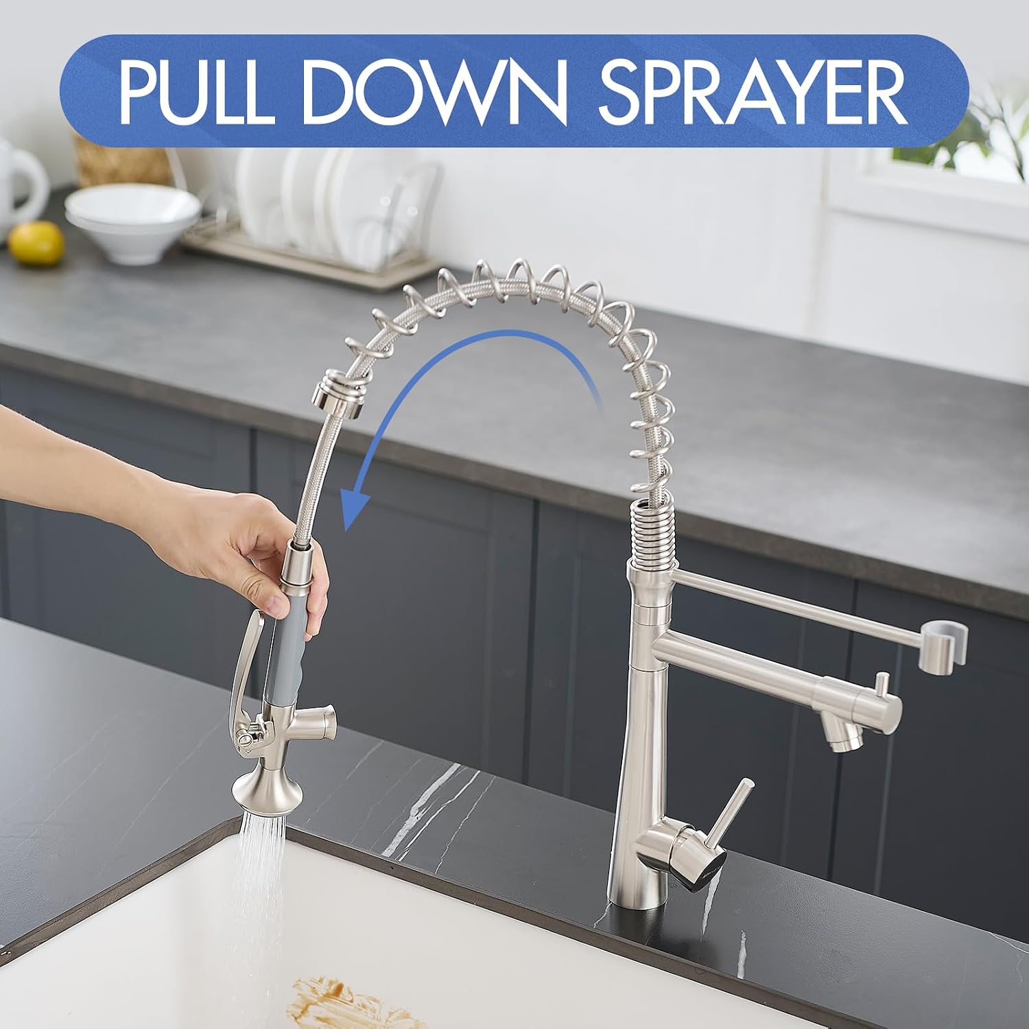 Kitchen Faucet with Pull Down Sprayer,AIMADI Commercial Stainless Steel Kitchen Sink Faucets with Sprayer,Brushed Nickel
