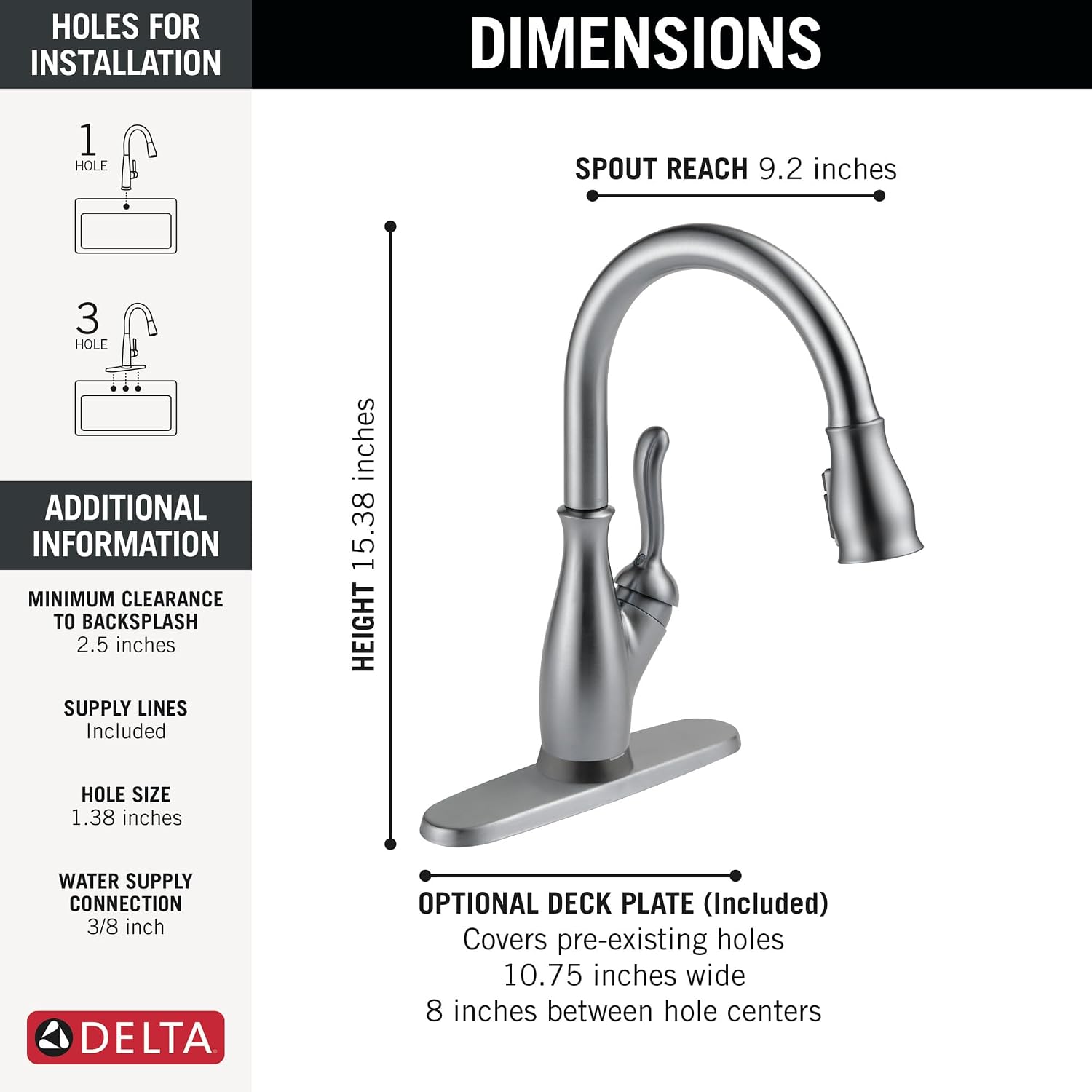 Delta Leland Touchless Kitchen Faucet with Touch Technology, Brushed Nickel Kitchen Sink Faucet with Pull Down Sprayer, Single Hole, Arctic Stainless 9178TL-AR-DST
