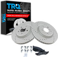 TRQ Performance Front Brake Pad and Rotor Set Ceramic Coated Drilled Slotted Compatible with 2010-2012 Ford Taurus