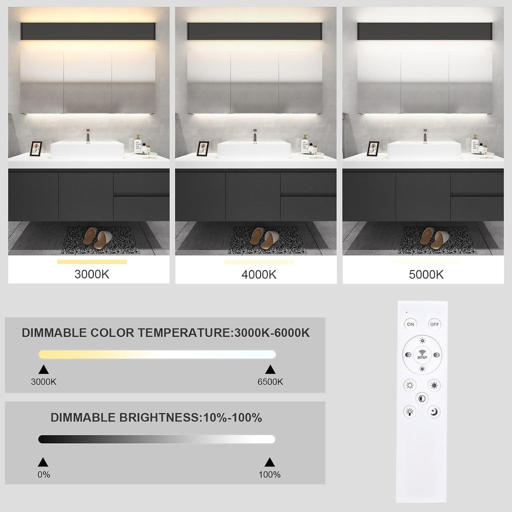 Aipsun 43.3in Remote Control Dimmable Modern Black Vanity Light Fixtures Color Temperature Adjustable LED Bathroom Light Fixture