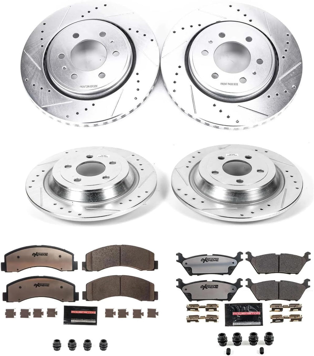 PowerStop Front & Rear Brake Kit For Ford F-150 2015-17 - Truck & Tow Carbon Fiber Ceramic Brake Pads + Drilled & Slotted Rotors Upgrade, K6803-36