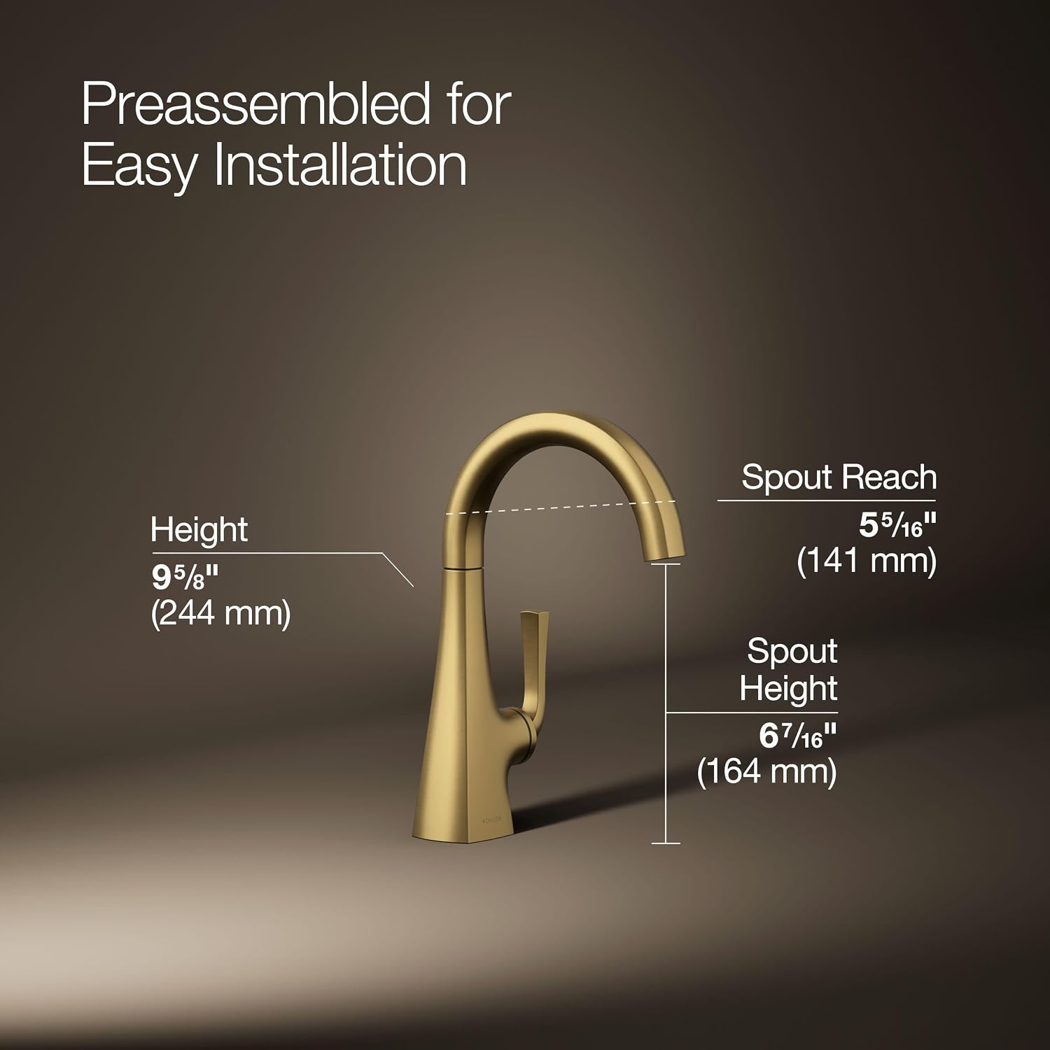 Kohler K-24134-2MB Graze Beverage Faucet, Vibrant Brushed Moderne Brass