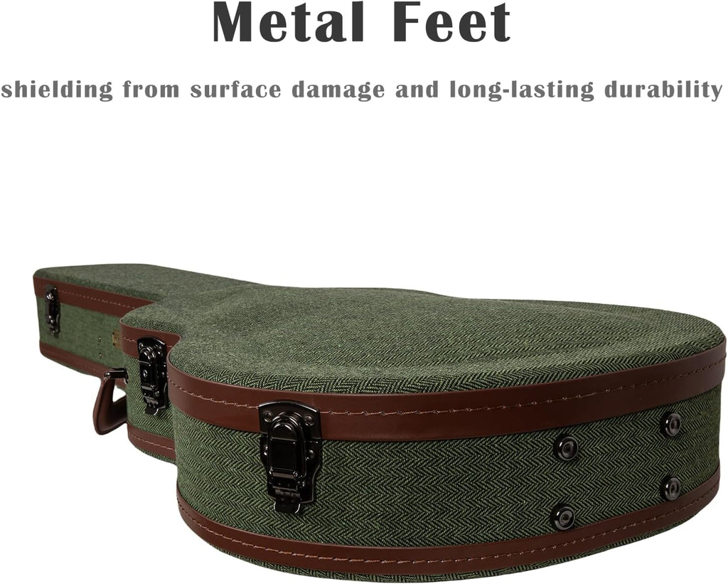Crossrock 335 Style 6-String Semi-Hollow Electric Guitar Case | Green Chevron Tweed, Plush Velvet Interior, Genuine Leather Handle & Security Lock, Reinforced Hardware – Master Series (CRW760SAGN)