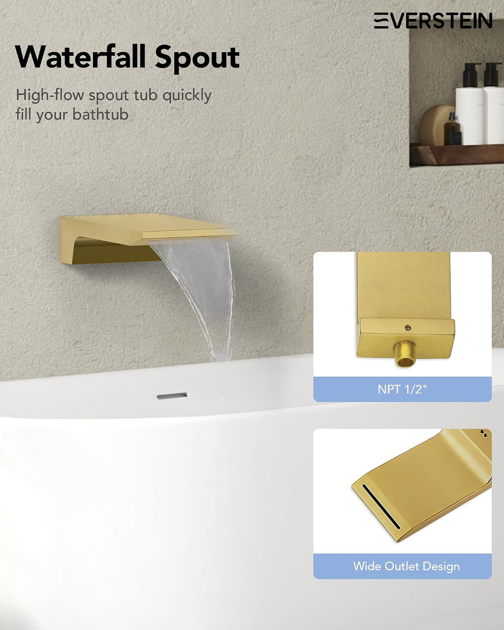 Wall Mounted Bathtub Shower Faucet Set, Bathroom Shower Fixtures Set Combo with Tub Spout and Handheld Shower Head Spray, Brushed Gold