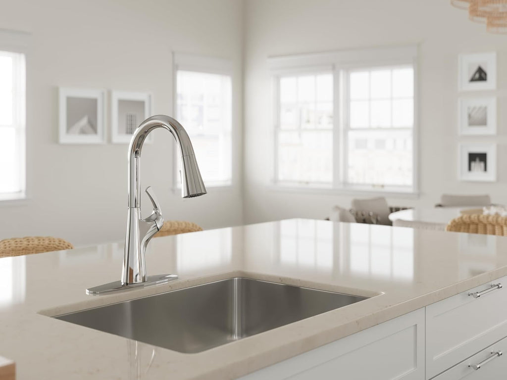 Pfister Talega Pull-Down Kitchen Faucet with Sprayer in Polished Chrome - Single Handle High Arc Kitchen Sink Faucet with 3 Water Settings, 360° Swivel Spout and MagnePfit Docking F5297TEC