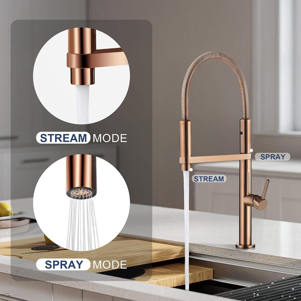 Magnetic Docking Kitchen Faucet with Pull Down Sprayer, Dual-Function Spray and 360 Degree Swivel, Commercial Spring Kitchen Faucet, Rose Gold