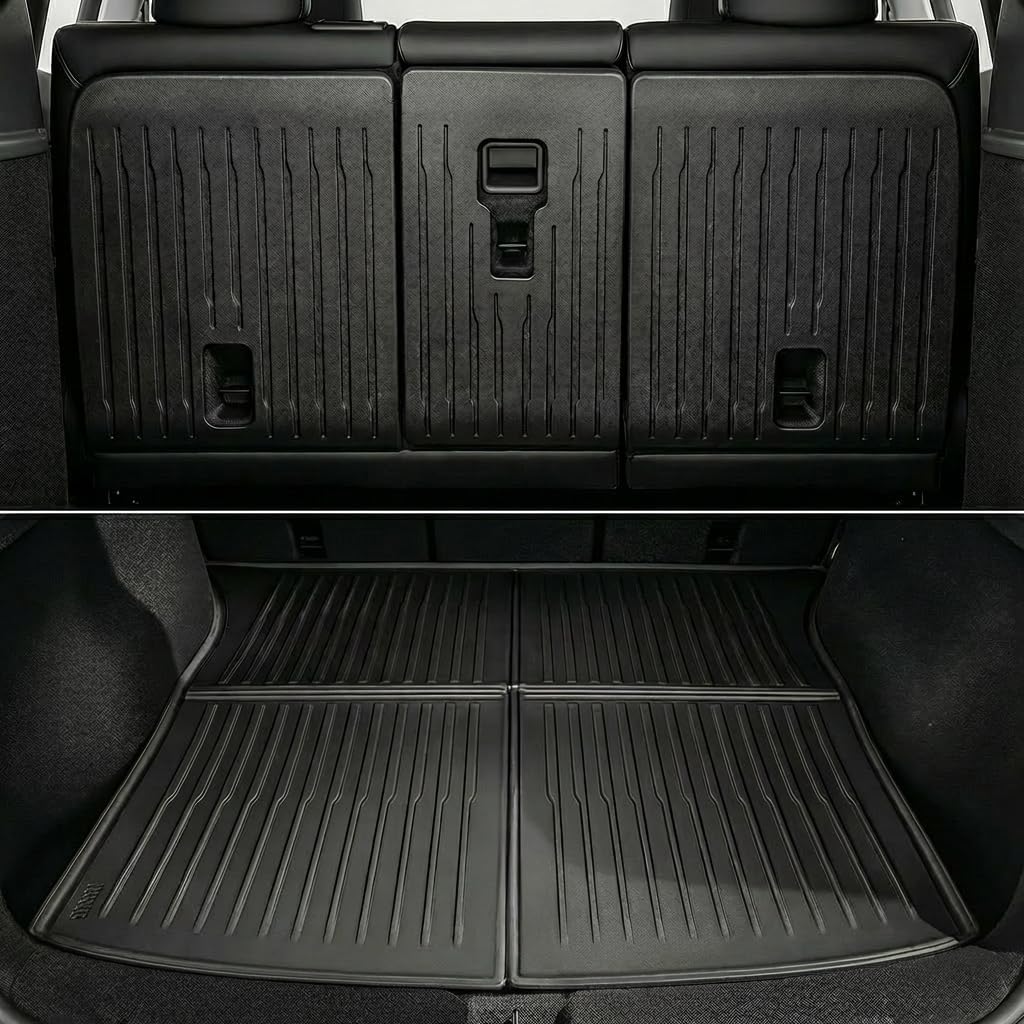OEDRO Floor Mats for 2025 2026 Tesla New Model Y Juniper, All Weather TPE Car Floor Liners with Front Rear Cargo Liner and Seatback Cover Protector Accessories, 1st and 2nd Row with Backrest Mats