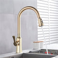 Kitchen Faucet Hot and Cold Water Mixer Faucet Kitchen Pull Out Mixer Crane 2 Function Spout Brass Water Mixer(Brushed Gold)