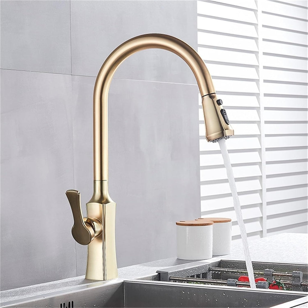 Kitchen Faucet Hot and Cold Water Mixer Faucet Kitchen Pull Out Mixer Crane 2 Function Spout Brass Water Mixer(Black)