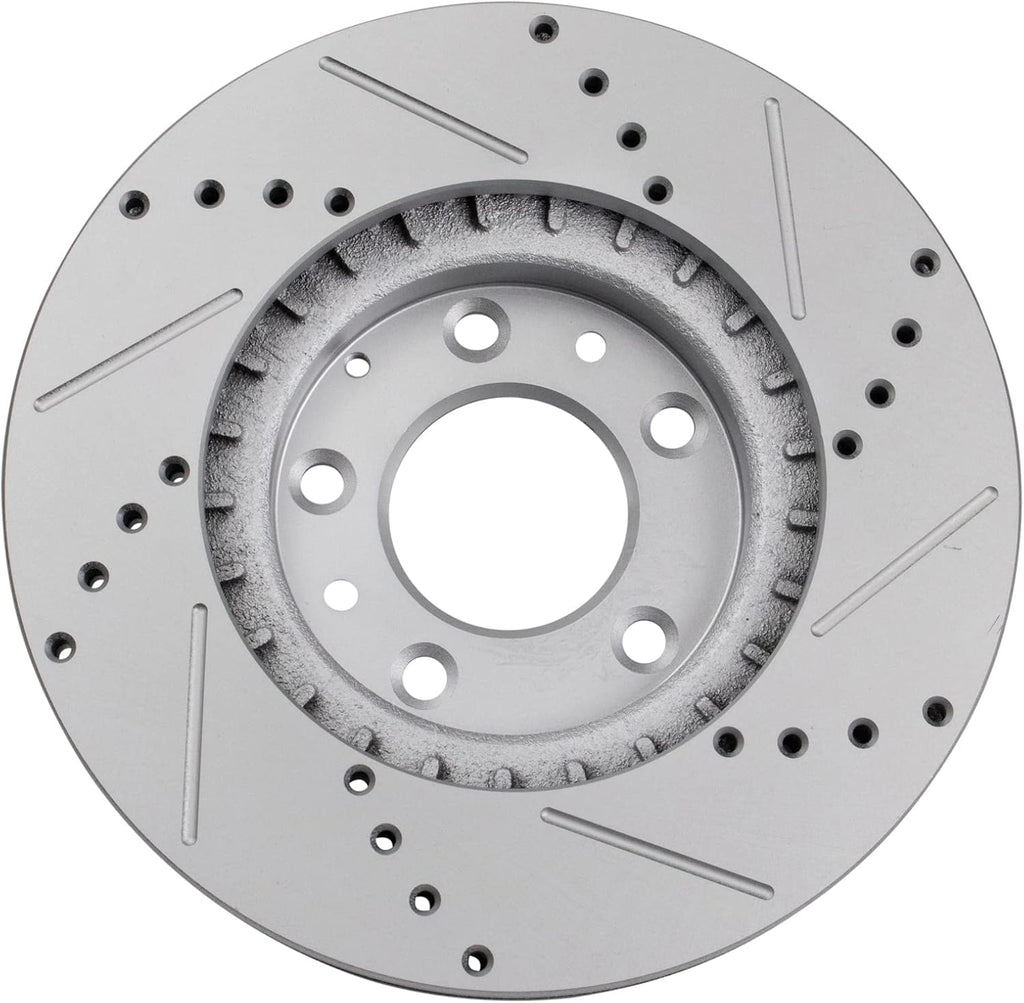TRQ Performance Front Brake Pad and Rotor Set Ceramic G Coated Slotted Drilled Rotors Compatible with 2007-2012 Mazda CX-7