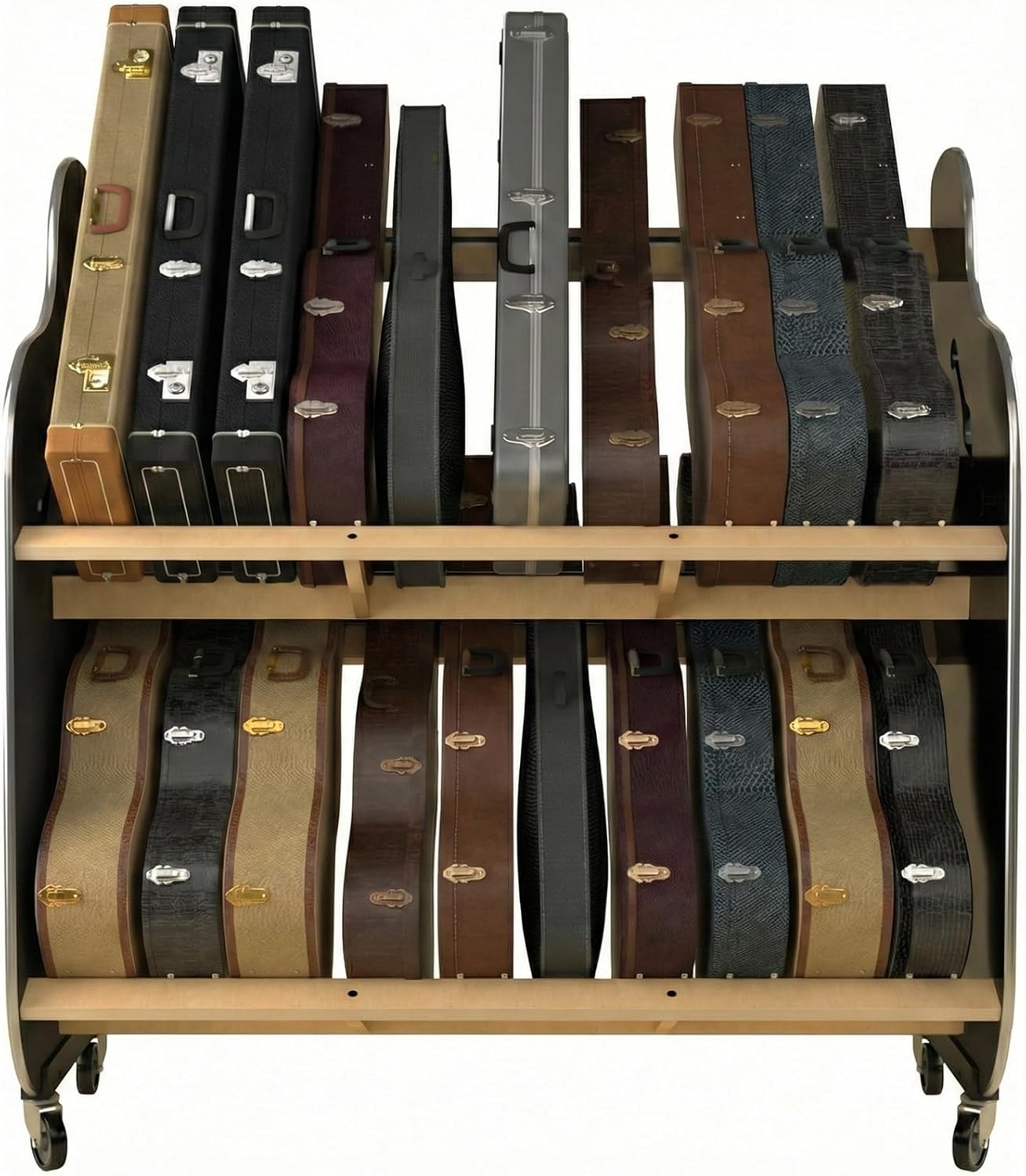 A&S Crafted Products Double-Stack Electric Guitar Case Rack - The Session-Pro | 2-Tier Storage | Made in U.S.A.