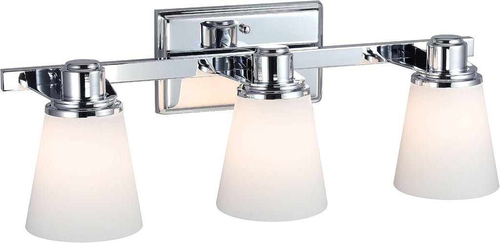 XiNBEi Lighting Opal Glass Bathroom Vanity Light Over Mirror, 3 Light Chrome Bathroom Light Fixtures with White Glass, Modern Vanity Lighting Wall Mount Fixture XB-W220-3-CH