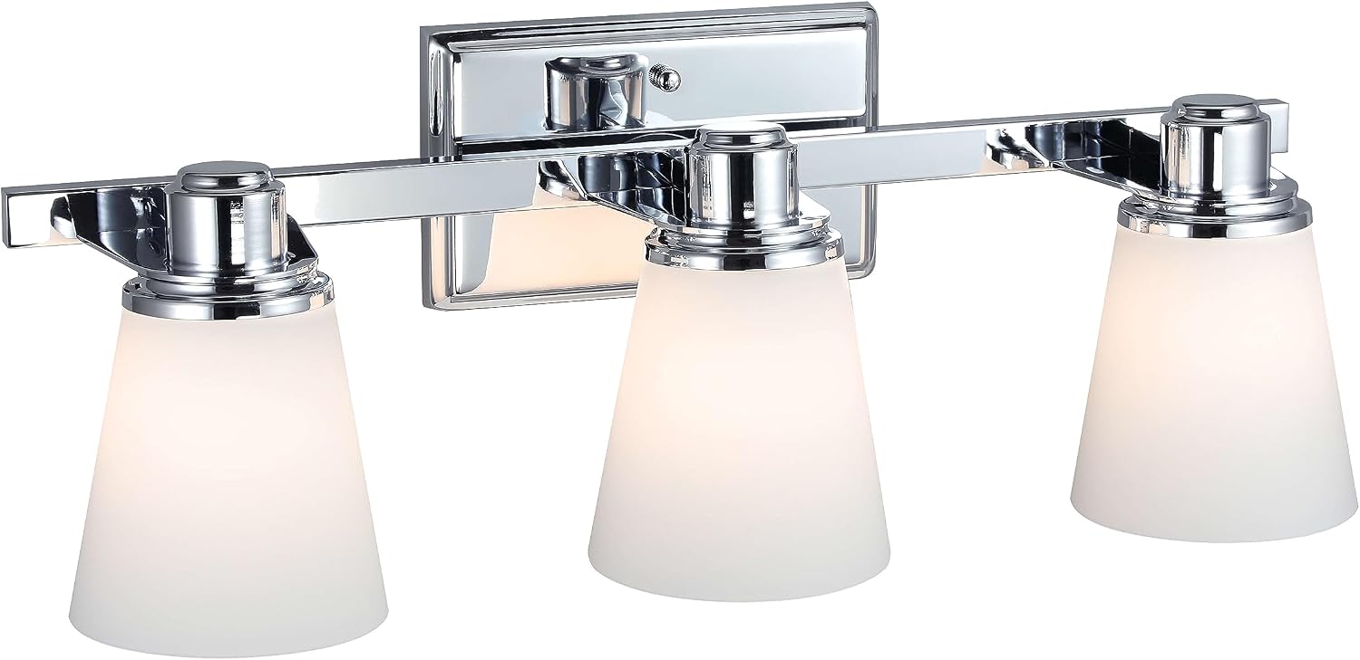 XiNBEi Lighting Opal Glass Bathroom Vanity Light Over Mirror, 3 Light Chrome Bathroom Light Fixtures with White Glass, Modern Vanity Lighting Wall Mount Fixture XB-W220-3-CH