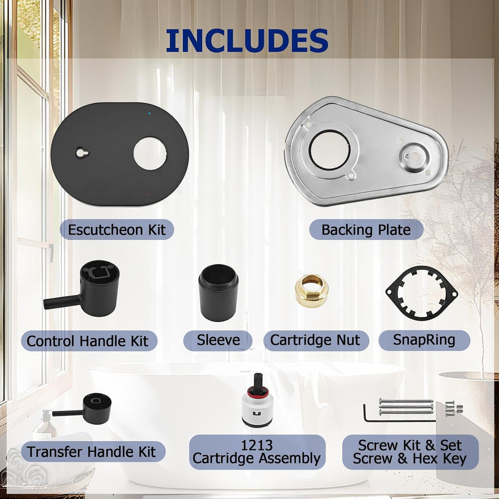 UT3290BL Matte Black Shower Valve Trim Kit Compatible with Moen Align M-CORE 3-Series 2-Handle Shower Faucet Trim Includes 1213 Cartridge for Moen U232 U362 M-CORE Mixing Valve, Valve Require