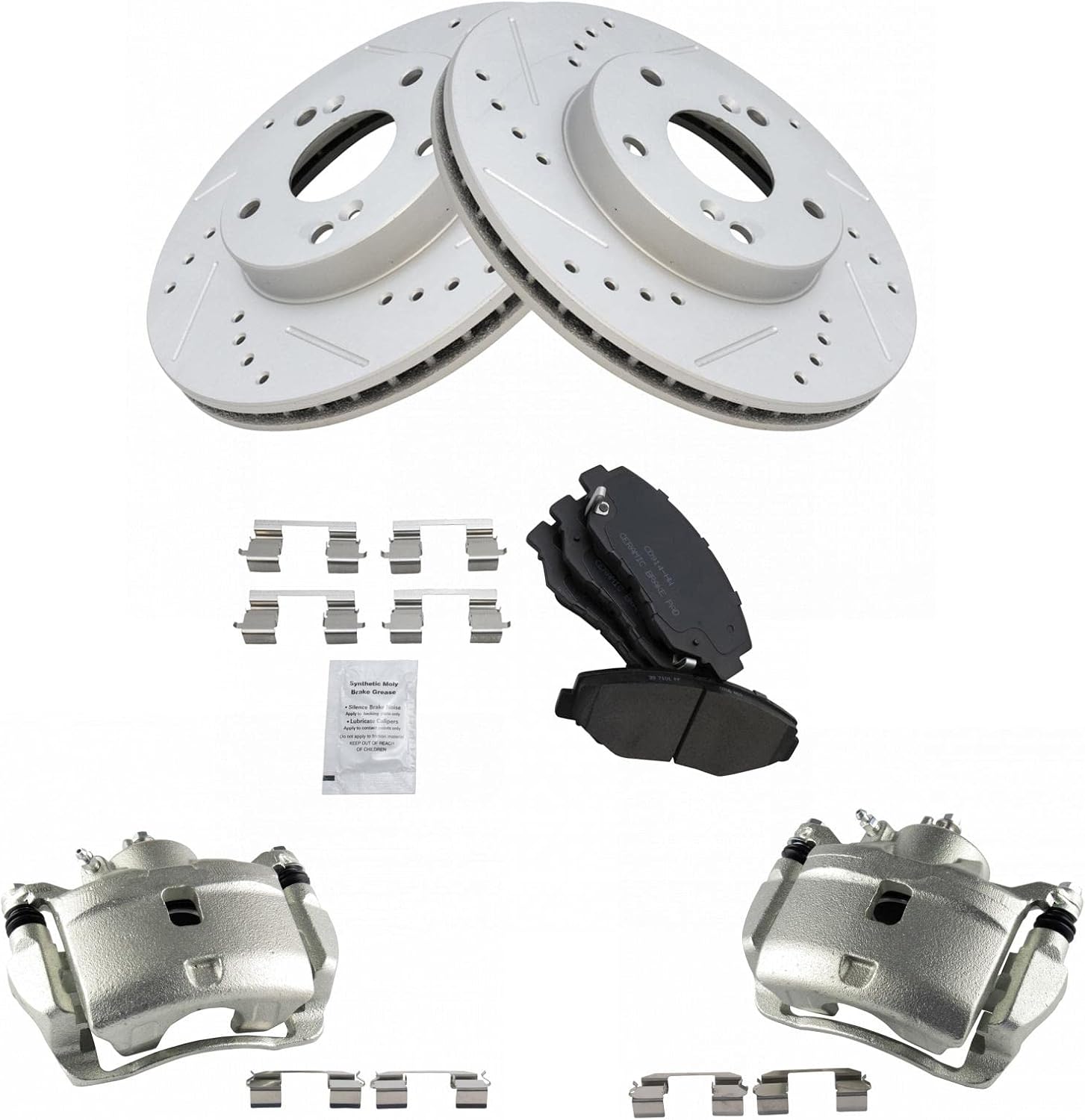 TRQ Performance Front Brake Pad and Rotor Set Ceramic Vented Coated Rotors Calipers Compatible with 2003-2011 Honda Element