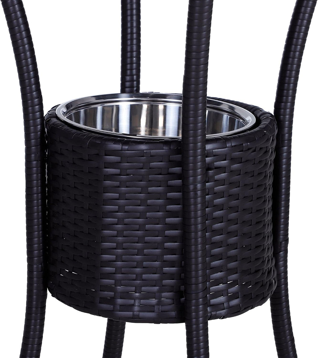 Rattan Wicker Bar Set for 3 PCS with Ice Buckets, Patio Furniture with 1 Bar Table and 2 Bar Stools for Poolside, Backyard, Porches
