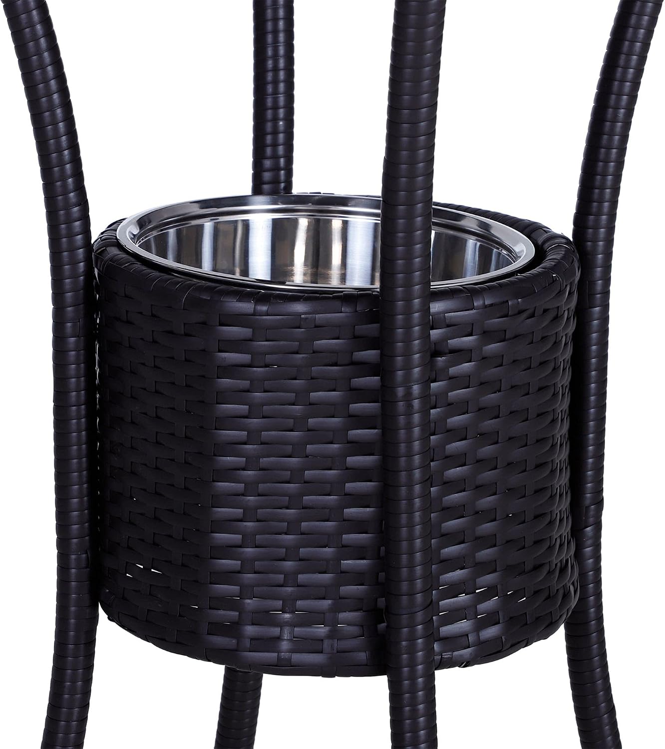 Rattan Wicker Bar Set for 3 PCS with Ice Buckets, Patio Furniture with 1 Bar Table and 2 Bar Stools for Poolside, Backyard, Porches