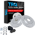 TRQ Performance Front Brake Pad & Rotor Set Ceramic Drilled Coated Rotors Compatible with 04-12 Chevrolet Malibu 08-10 HHR 05-10 Pontiac G6 07-08 G5 07-10 Saturn Aura 05-07 Ion Cobalt