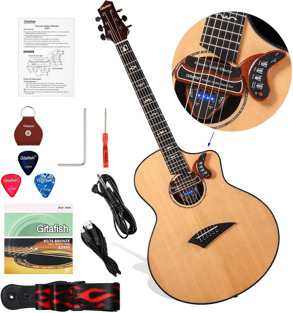 Folk Acoustic Guitar Built-in Effector Kids Adult Beginner Spruce 41'' Cutaway JF Barrel Folk Guitarra Strap Tuner Capo 6 Steel Strings Rock Folk Guitar