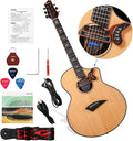 Folk Acoustic Guitar Built-in Effector Kids Adult Beginner Spruce 41'' Cutaway JF Barrel Folk Guitarra Strap Tuner Capo 6 Steel Strings Rock Folk Guitar