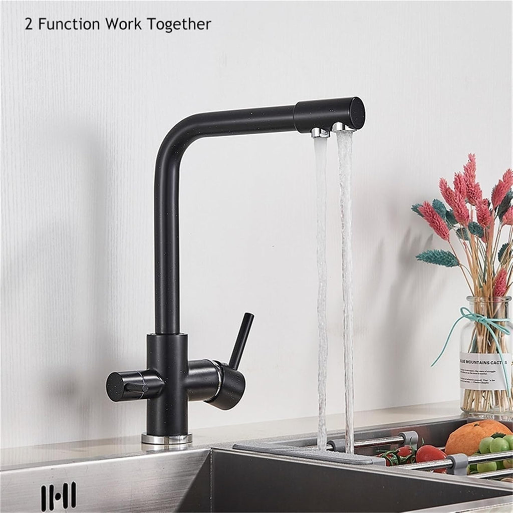360° Rotating Deck-Mounted Filtered Pure Water Kitchen Faucet with Hot and Cold Water Mixer Tap(Antique Brass)