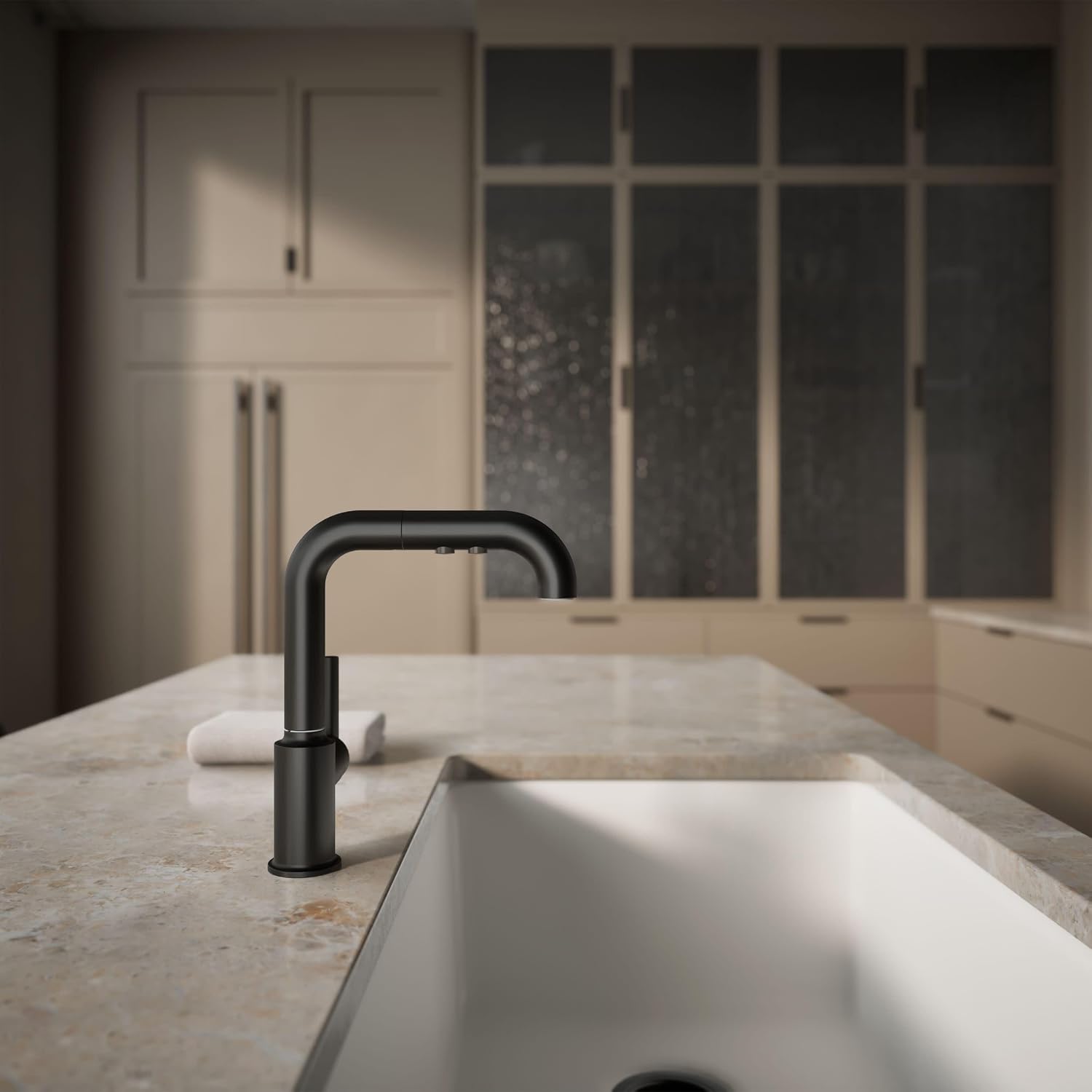 KOHLER Purist Pull-out kitchen sink faucet with three-function sprayhead
