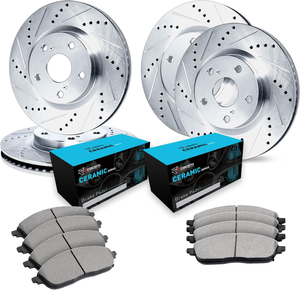 R1 Concepts Front and Rear Brake Kit Fits 2016-2017 Lexus GS200t, IS200t, RC200t; 2018-2019 Lexus GS300| Ceramic Brake Pads and Drilled Slotted Brake Rotors| 13.1' Front & 12.2' Rear