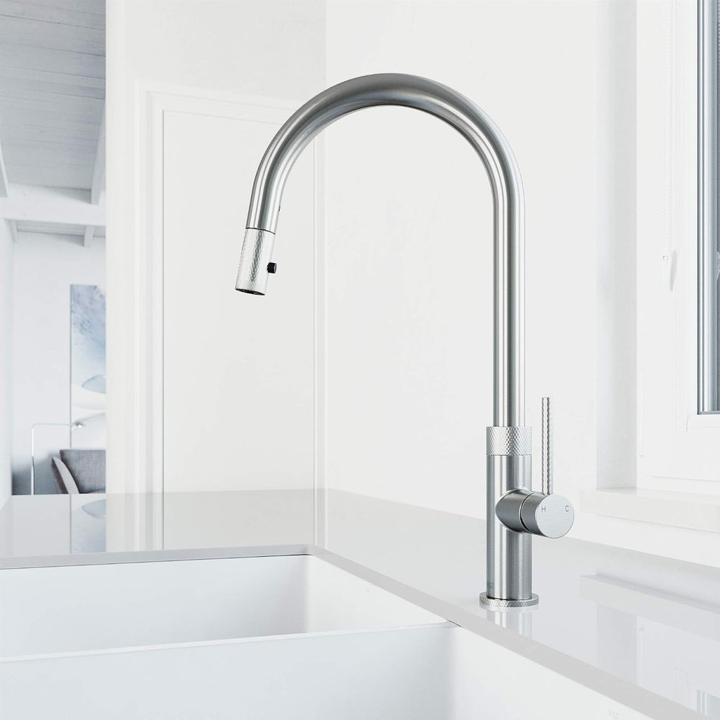 VIGO Bristol 19'' H Single Handle Pull-Down Sprayer Kitchen Faucet in Stainless Steel-VG02033ST