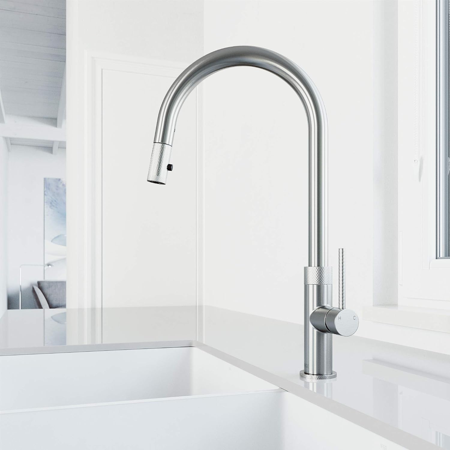 VIGO Bristol 19'' H Single Handle Pull-Down Sprayer Kitchen Faucet in Stainless Steel-VG02033ST