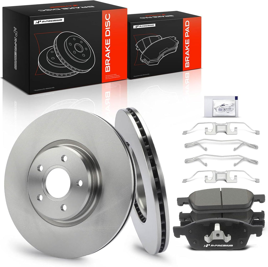 A-Premium 12.60 inch (320mm) Front Drilled and Slotted Disc Brake Rotors + Ceramic Pads Kit Compatible with Ford Models - Escape 2013-2017(1.6L AWD, 2.0L), Transit Connect 2014-2018, 6-PC Set