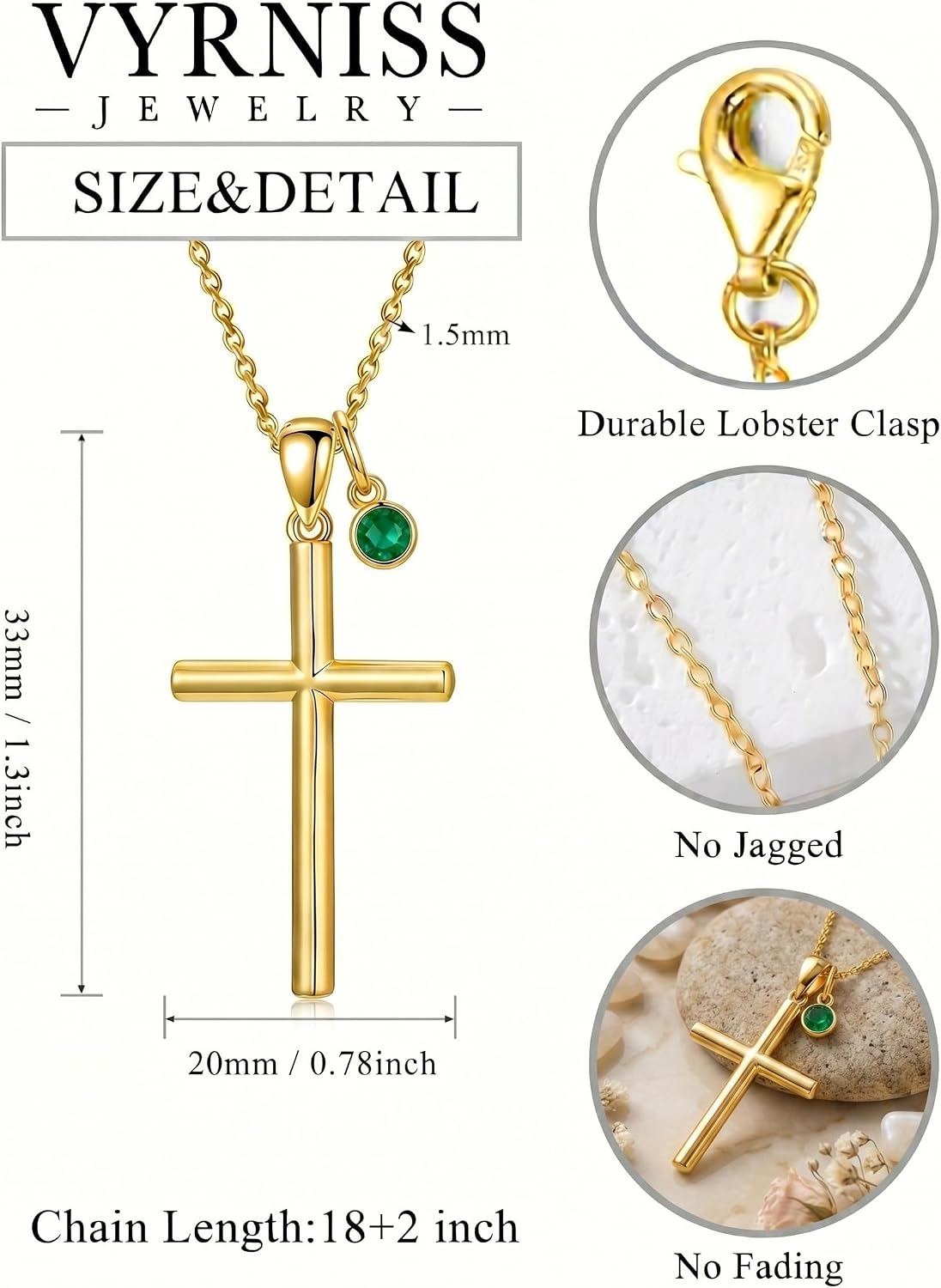 18K Gold Cross Pendant for Women Gold Cross Necklace 18K Gold Jewelry Religious Gift