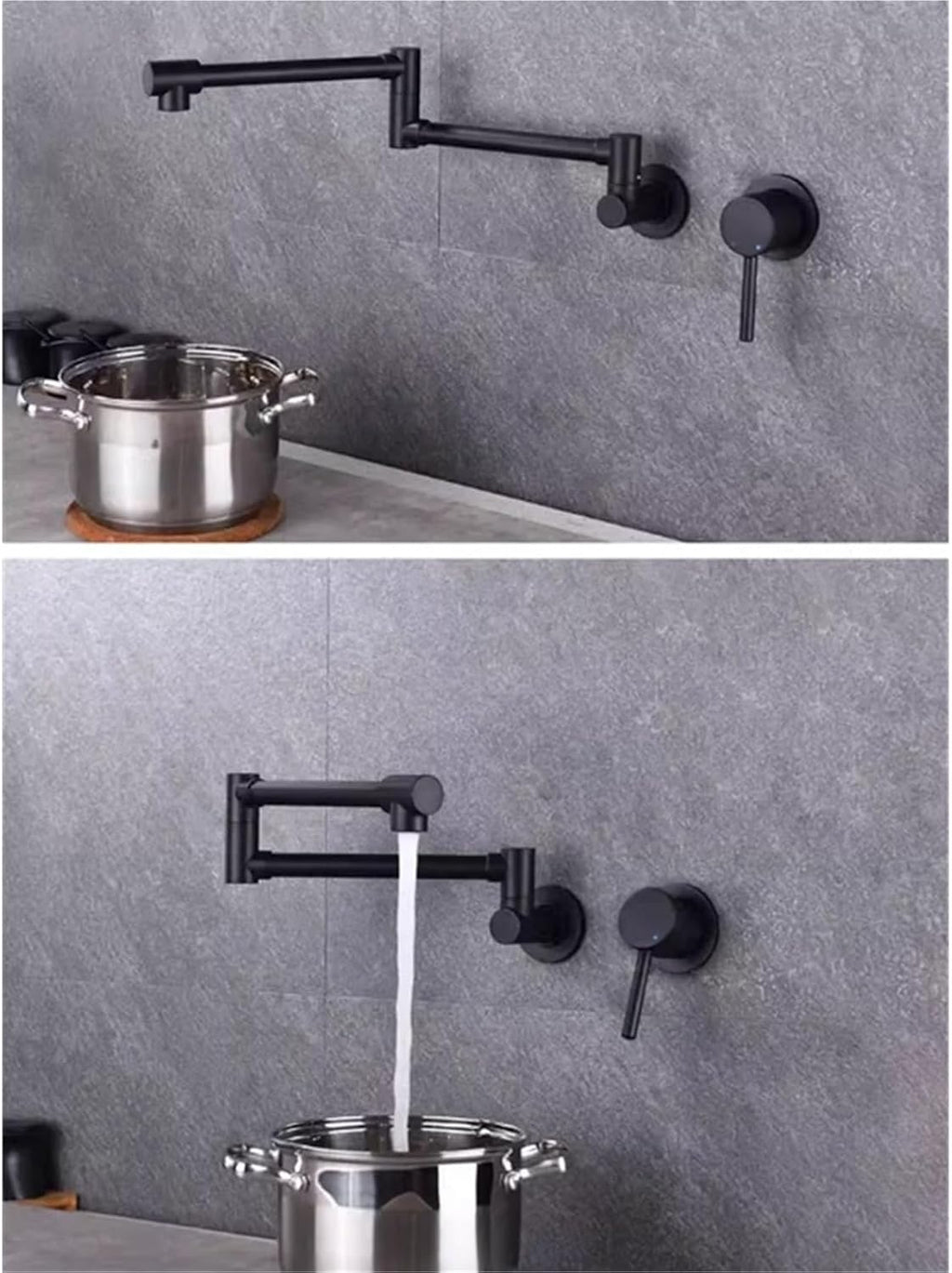 Foldable Pot Filler Tap Wall Mounted Kitchen Faucet Hot and Cold Black Sink Tap Rotate Folding Spout Brass(Black)