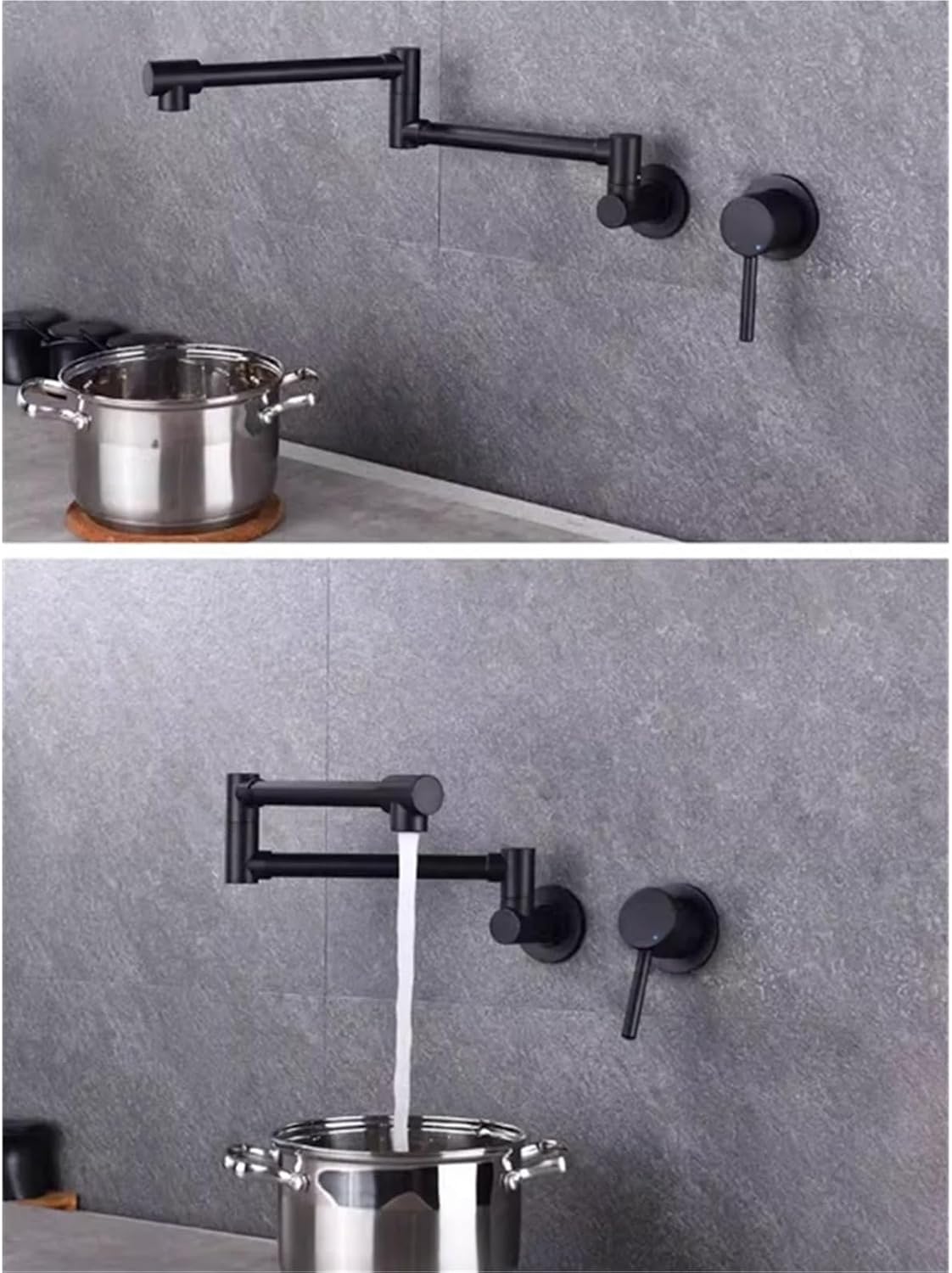 Foldable Pot Filler Tap Wall Mounted Kitchen Faucet Hot and Cold Black Sink Tap Rotate Folding Spout Brass(Black)