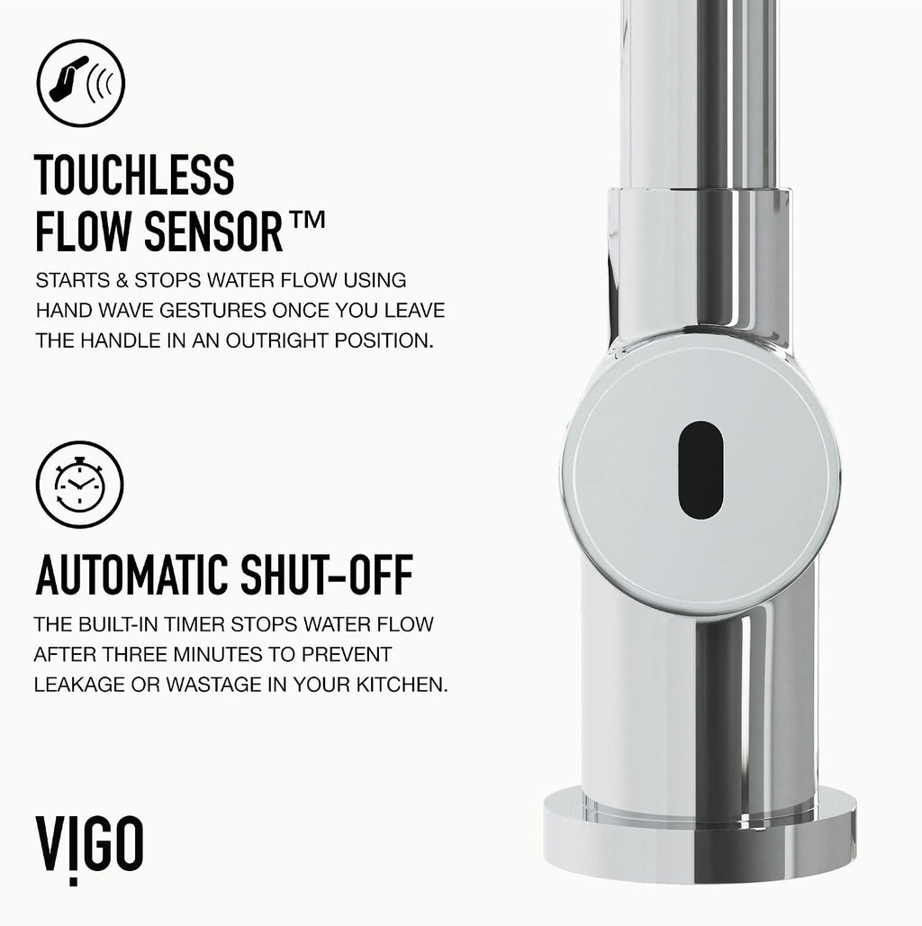 VIGO Gramercy 17'' H Single Handle Pull-Down Sprayer Kitchen Faucet with Touchless Sensor in Chrome-VG02008CHS