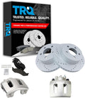 TRQ Performance Front Brake Pad and Rotor Set Ceramic Vented Coated Rotors Calipers Compatible with 1999-2001 Jeep Cherokee 1999-2006 Wrangler