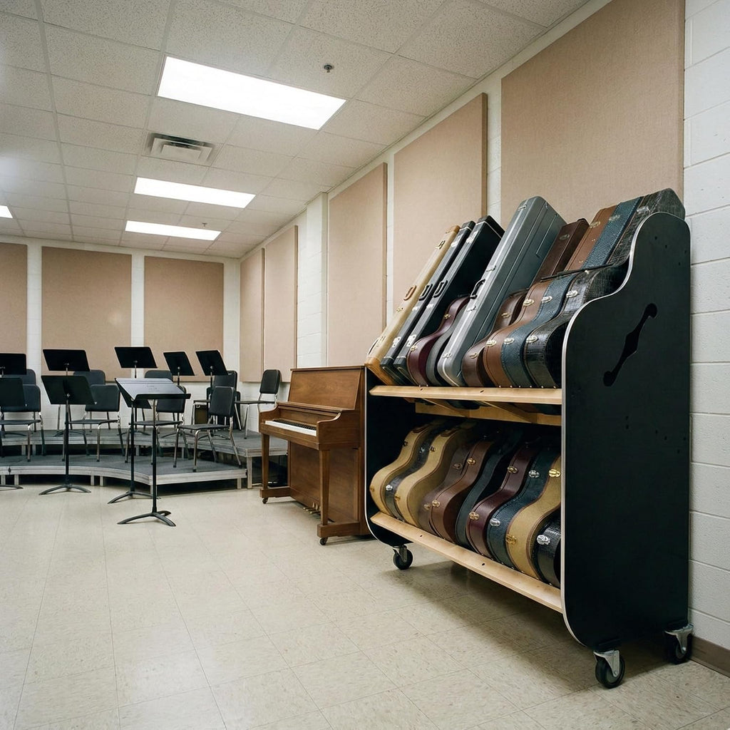 A&S Crafted Products Double-Stack Electric Guitar Case Rack - The Session-Pro | 2-Tier Storage | Made in U.S.A.