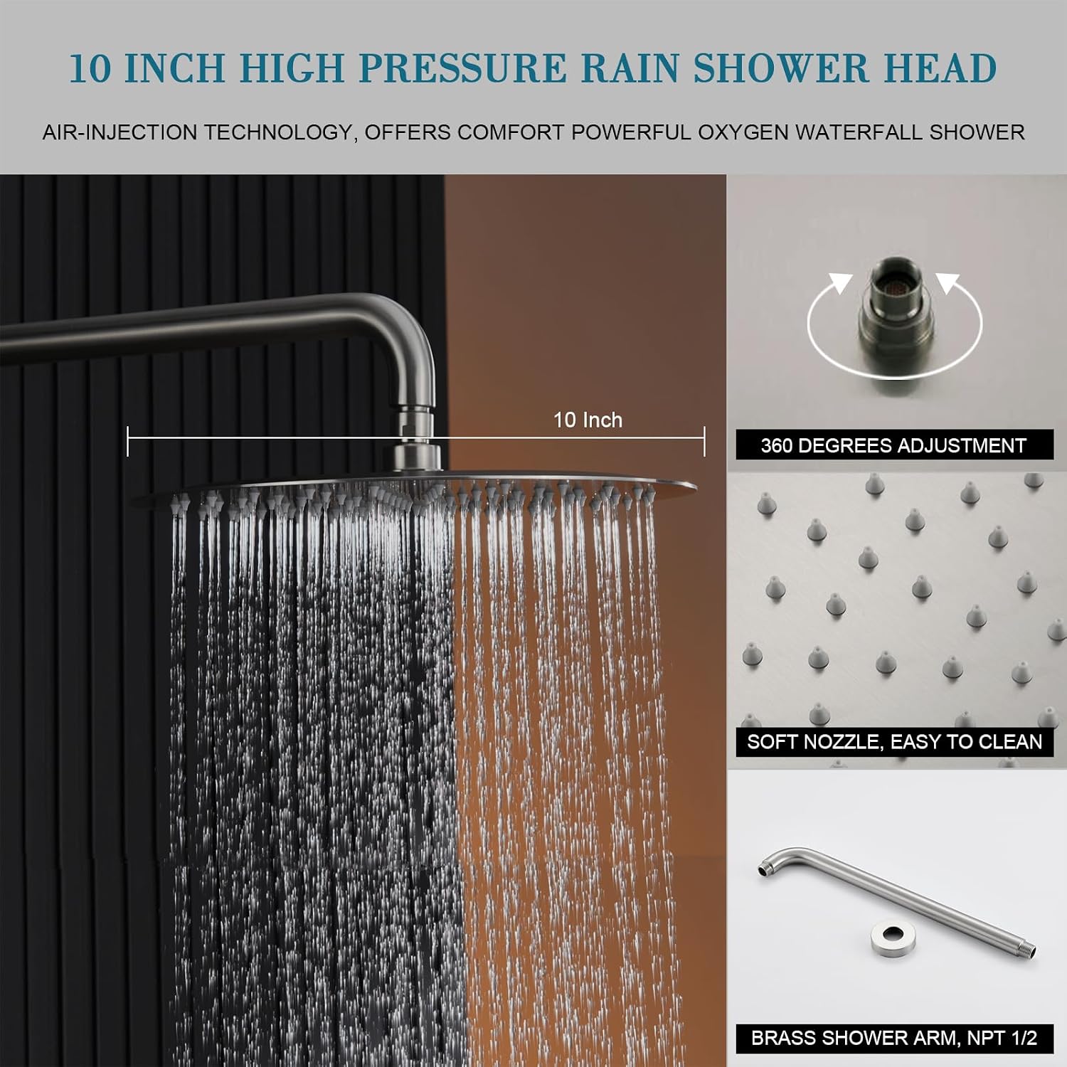 Shower System with Rain Shower and Handheld-10 Inch Rain Shower Head with Handheld Spray- Shower Faucet with Brass Valve for Bathroom (Brushed Nickel)