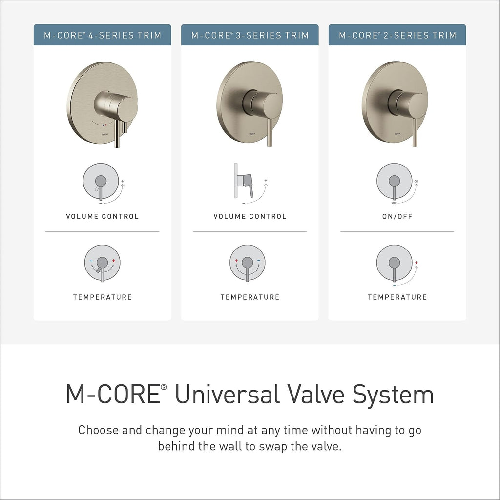 Moen UTS9011BN 90 Degree M-CORE 3-Series 2-Handle Shower Trim with Integrated Transfer Valve, Valve Required, Brushed Nickel