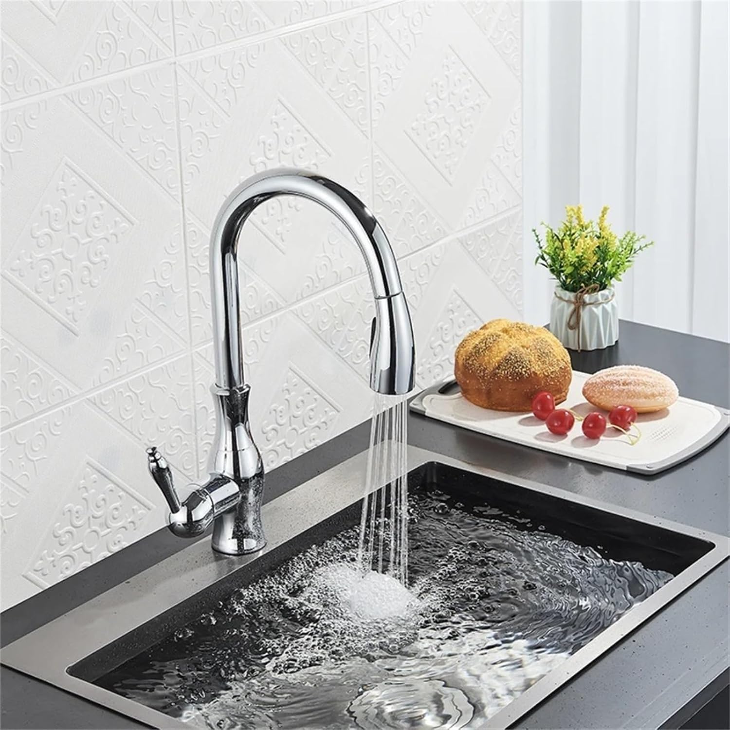 Pull Out Kitchen Faucet Shower/Stream Model Spout Tap Deck Mount Single Handle Cold Hot Water Mixer Tap(Chrome)