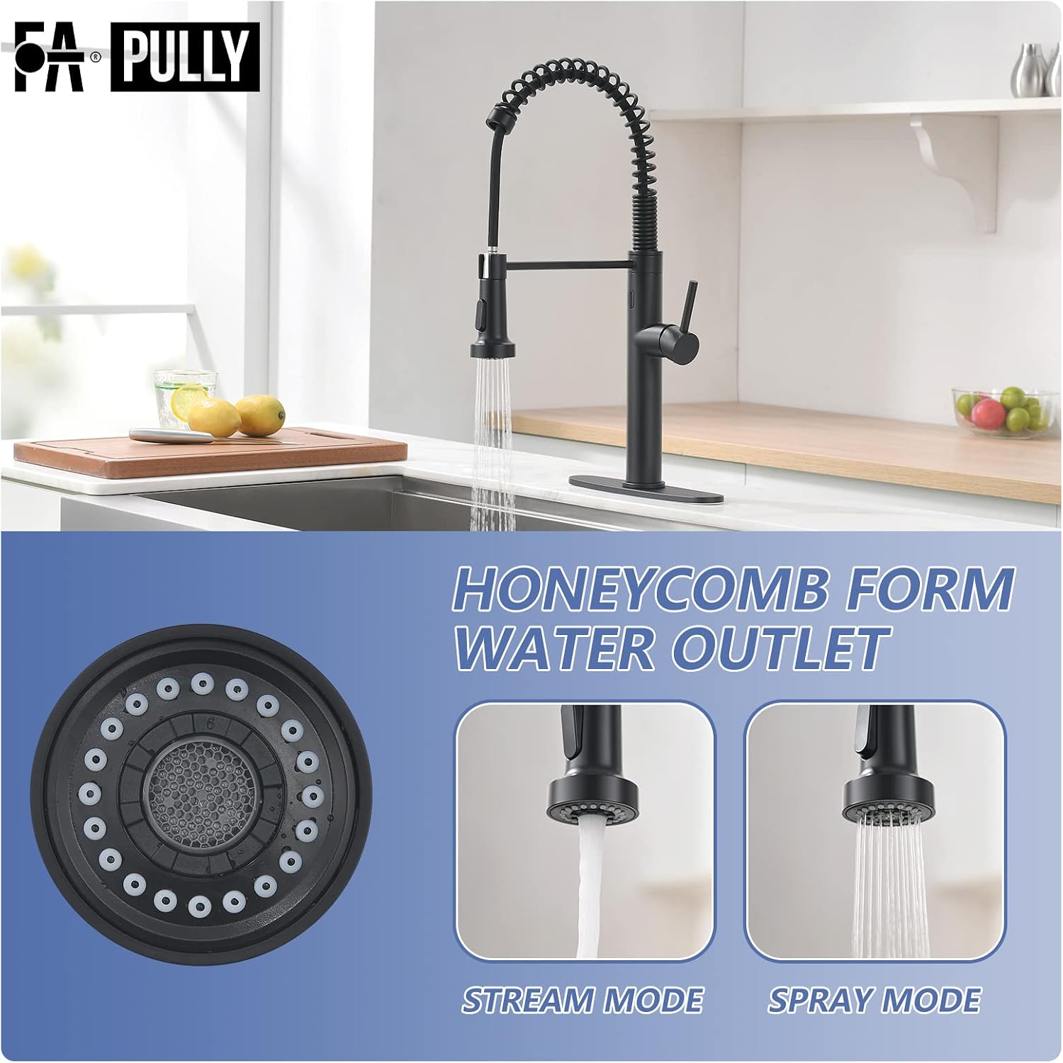 Fapully Black Kitchen Faucet with Pull Down Sprayer,Touchless Motion Sensor Single Handle Faucet for Kitchen Sink
