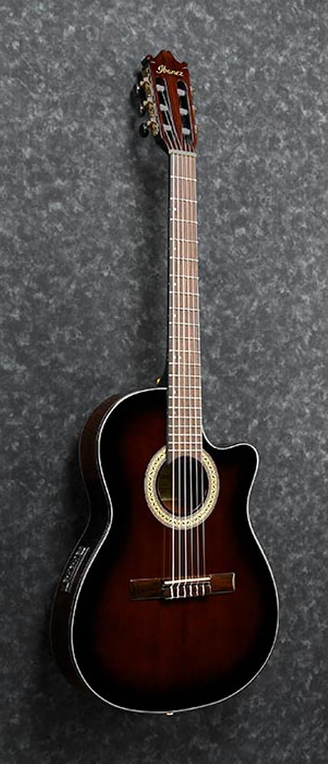 Ibanez GA35TCE Classical Acoustic-Electric Guitar - Dark Violin Sunburst High Gloss Bundle with Case, Tuner, Strap, Strings, Picks, Austin Bazaar Instructional DVD, and Polishing Cloth