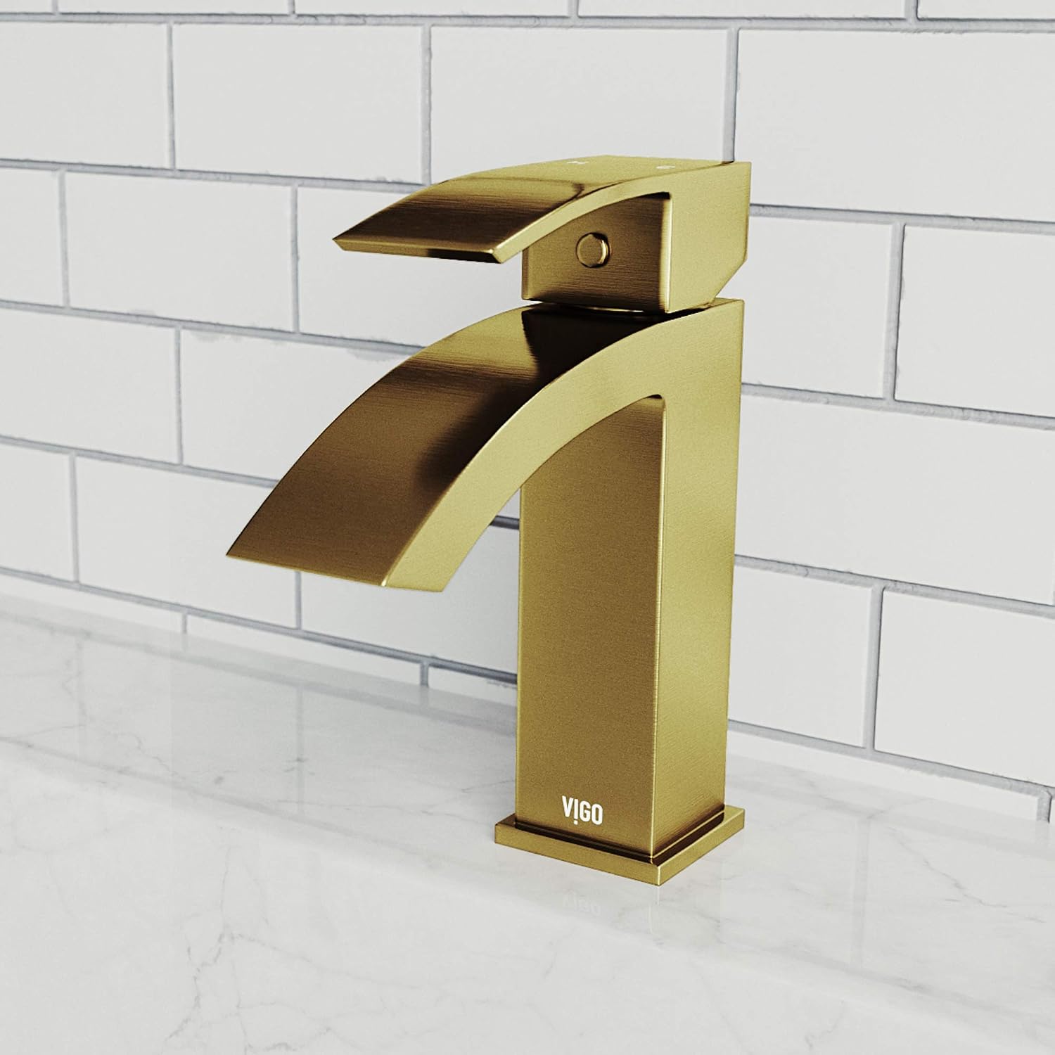 VIGO Satro Waterfall Single-Handle Single-Hole Mount Bathroom Sink Faucet, 7-Inch, Matte Brushed Gold, Modern Design, Solid Brass, 1.2 GPM WaterSense & Ceramic Disc Valve, Corrosion-Resistant